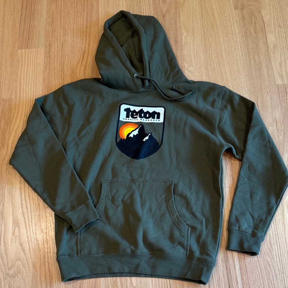 Teton Olive Green Crewneck Hoodie with Mountain Patch
